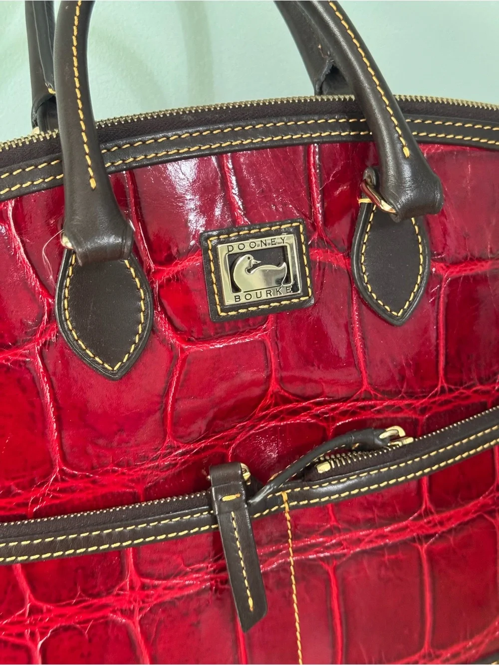 Vintage Dooney & Bourke Dillen Double Pocket Croc-Embossed Satchel Bag - Picture 6 of 9